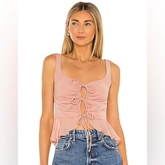 REVOLVE Majorelle Tie Front Aadi Blouse Top Sleeveless Women's Mauve Size Medium - Picture 1 of 6